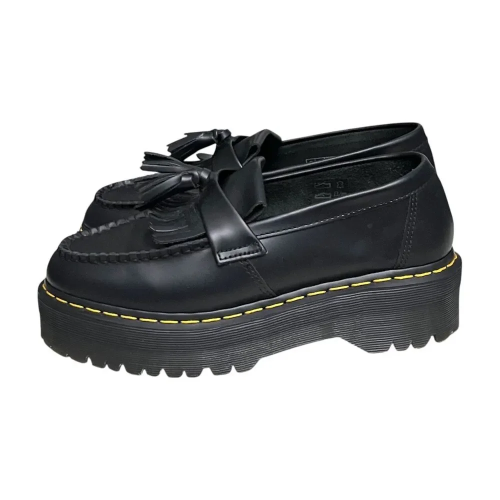 Dr. Martens Adrian Quad Platform Tassel Loafers Black Leather Women's US 8 EU 39